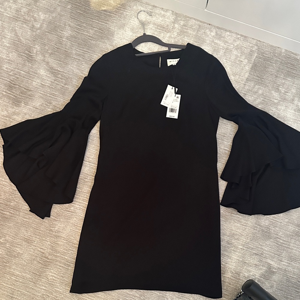 Milly Black Long Sleeve Dress with Flared Sleeves